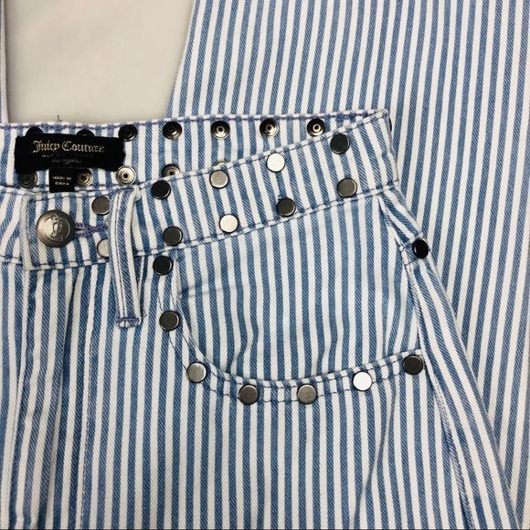 Juicy Couture High Rise White Blue Stripe Girlfriend Jeans with Studded Detail - Picture 8 of 14